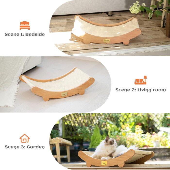 Sisal Cat Scratcher Bed for Indoor Cats Hammock for Scratching Pad Cat Chair Nartural Sisal Scratch Post for Large Cats Scratcher Lounge, Wooden Cat Furniture(Standard Edition) - Image 5