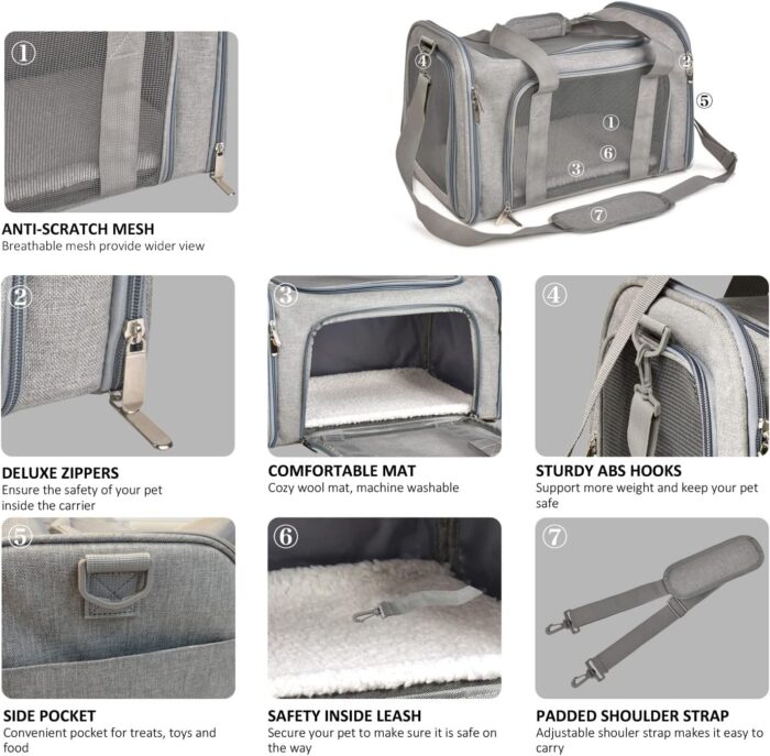 Cat Carriers Dog Carrier Pet Carrier For Small / Medium Cats Dogs Puppies (Up To 15lbs), TSA Airline Approved Small Dog Carrier Soft Sided, Collapsible Waterproof Travel Puppy Carrier - Grey - Image 4