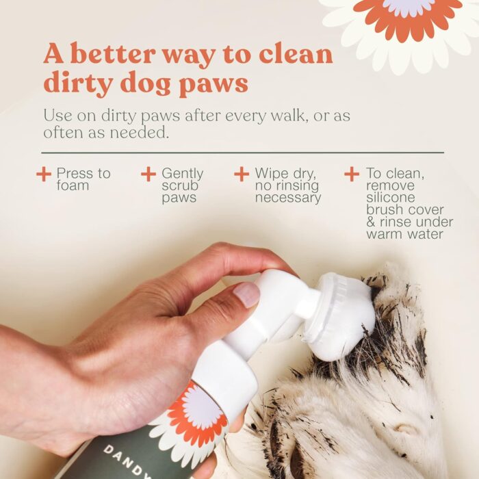 Dandylion Clean Paws | No-Rinse Dog Paw Cleaner & Puppy Paw Washer | Gentle, Fragrance-Free, pH Balanced Foaming Cleanser with Silicone Bristle Brush | Safe for All Dogs | 5 fl oz - Image 5
