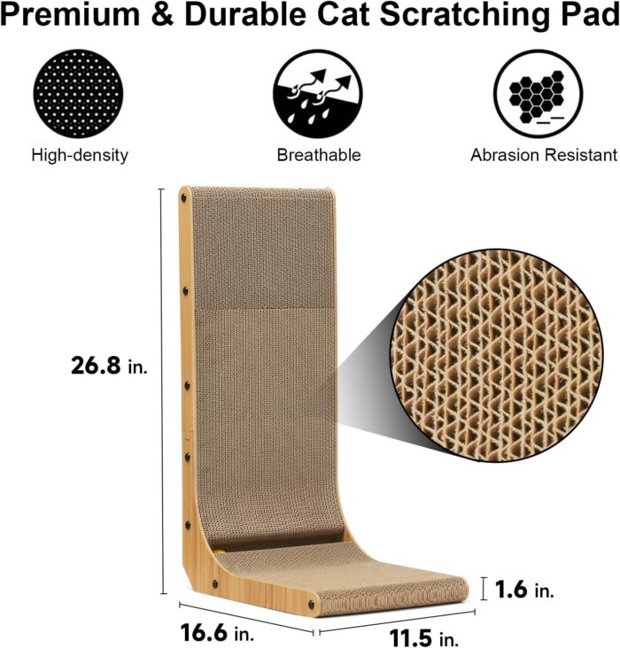 FUKUMARU Cat Scratcher, 26.8 Inch L Shape Cat Scratch Pad Wall Mounted, Cat Scratching Cardboard with Ball Toy for Indoor Cats, Large Size - Image 6