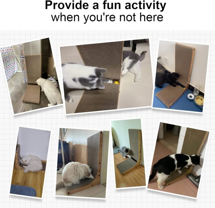 FUKUMARU Cat Scratcher, 26.8 Inch L Shape Cat Scratch Pad Wall Mounted, Cat Scratching Cardboard with Ball Toy for Indoor Cats, Large Size - Image 5