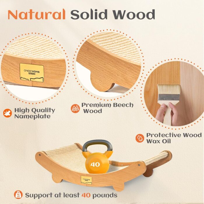 Sisal Cat Scratcher Bed for Indoor Cats Hammock for Scratching Pad Cat Chair Nartural Sisal Scratch Post for Large Cats Scratcher Lounge, Wooden Cat Furniture(Standard Edition) - Image 3