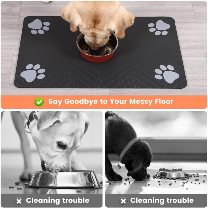 Pet Feeding Mat-Absorbent Pet Placemat for Food and Water Bowl, with Waterproof Rubber Backing, Quick Dry Water Dispenser Mat for Dog and Cat (12"x20", Striped Dark Gray) - Image 6