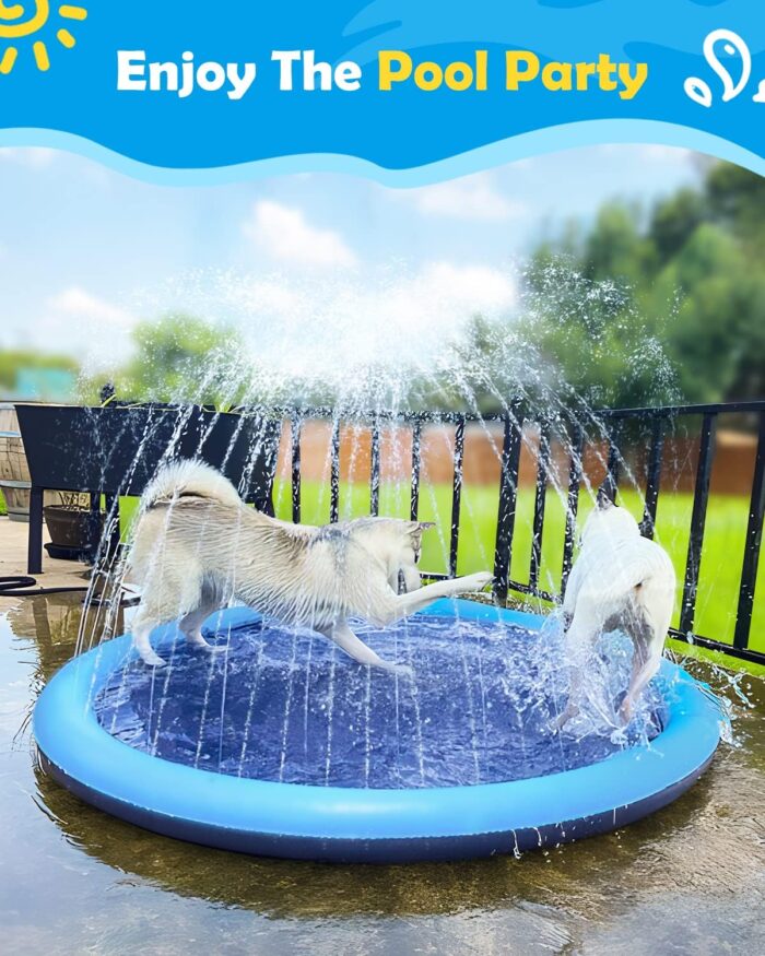 Peteast Splash Pad for Dogs & Kids - Anti-Slip Dog Pool for Large Dogs, 0.58 mm Thickened Durable Outdoor Water Play Mat, Summer Sprinkler Toy for Backyard (67in, Blue) - Image 2