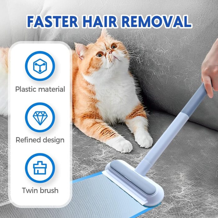 Pet Hair Remover Brush with 17-inch Handle, 4-in-1 Cat and Dog Hair Removal Tool for Furniture, Couch, Carpet, Clothes - Image 2