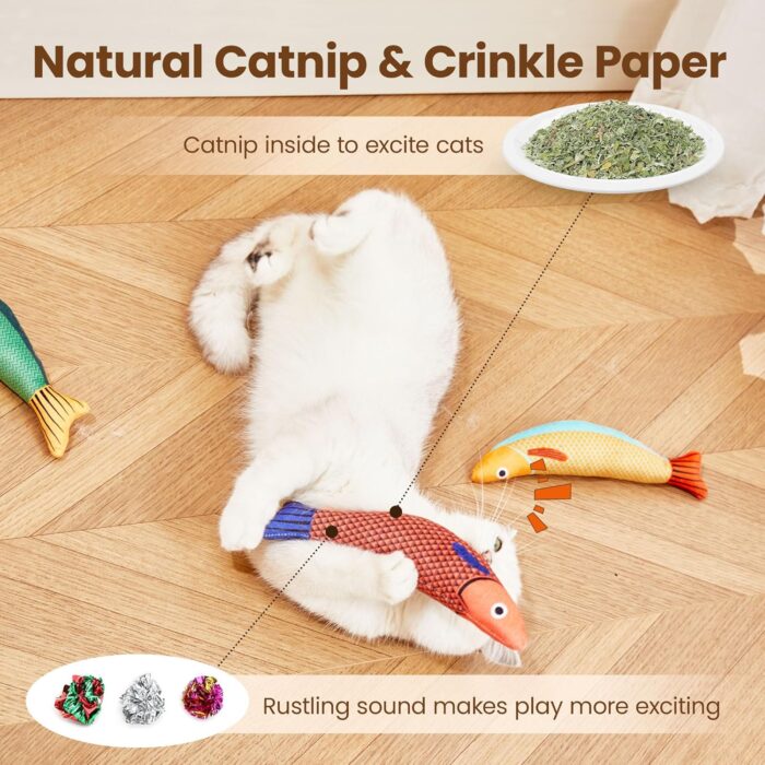 Potaroma Cat Toys Saury Fish, 3 Pack, Catnip Crinkle Sound, Soft and Durable, Interactive Kitten Kicker for Indoor Kitty Exercise 9.4 Inches for All Breeds - Image 5