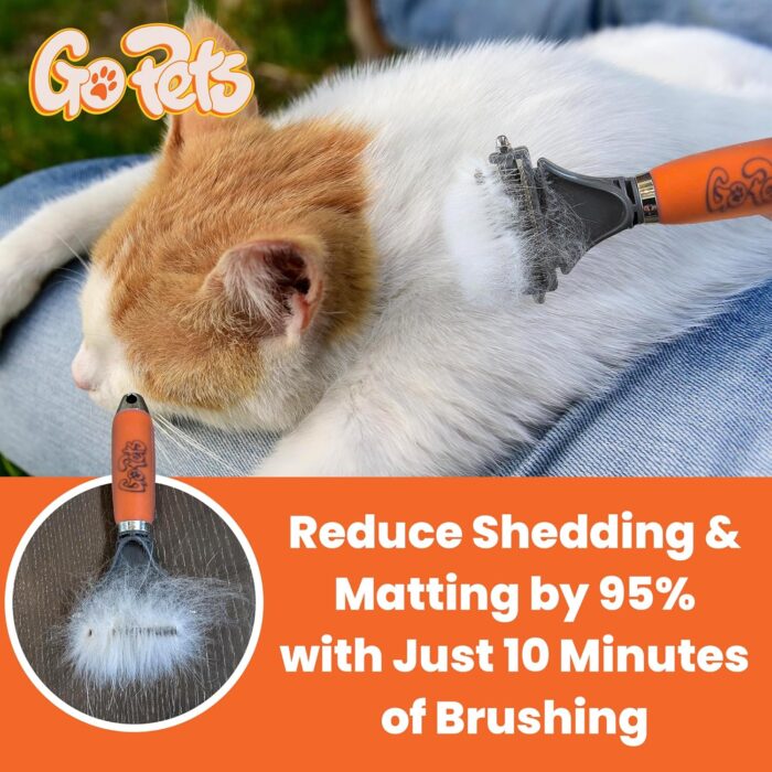 GoPets 2-Sided Dematting & Deshedding Comb for Dogs & Cats, Versatile Undercoat Detangler Brush for Shedding, Matted Hair & Fur Remover Tool, Stress-Free Pet Grooming Rake with Ergonomic Handle - Image 4