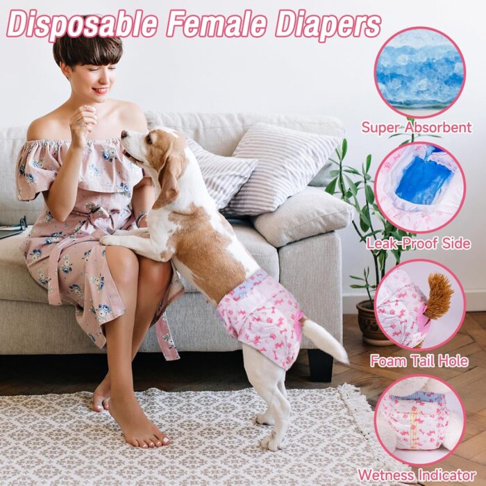 Pet Soft Disposable Dog Diapers - Female Dog Diapers with Adjustable Foam Tail Hole, Ultra Protection Puppy & Cat Diapers Wetness Indicator for Dogs in Heat or Incontinence,20pcs (XS,Red) - Image 2