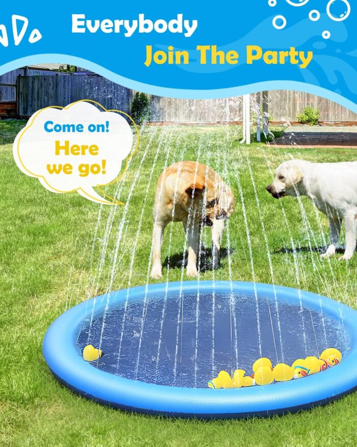 Peteast Splash Pad for Dogs & Kids - Anti-Slip Dog Pool for Large Dogs, 0.58 mm Thickened Durable Outdoor Water Play Mat, Summer Sprinkler Toy for Backyard (67in, Blue) - Image 4
