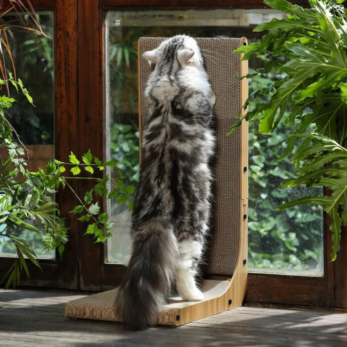 FUKUMARU Cat Scratcher, 26.8 Inch L Shape Cat Scratch Pad Wall Mounted, Cat Scratching Cardboard with Ball Toy for Indoor Cats, Large Size - Image 4