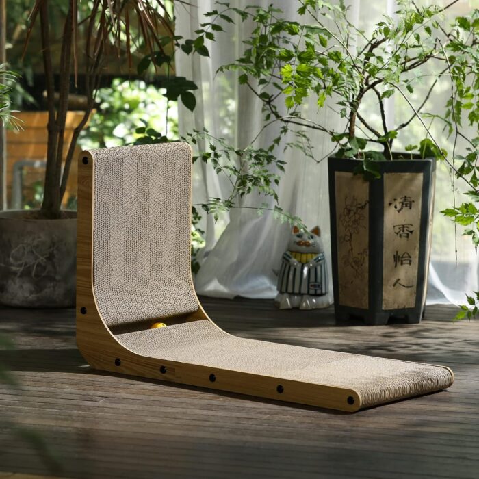 FUKUMARU Cat Scratcher, 26.8 Inch L Shape Cat Scratch Pad Wall Mounted, Cat Scratching Cardboard with Ball Toy for Indoor Cats, Large Size - Image 3