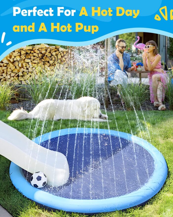 Peteast Splash Pad for Dogs & Kids - Anti-Slip Dog Pool for Large Dogs, 0.58 mm Thickened Durable Outdoor Water Play Mat, Summer Sprinkler Toy for Backyard (67in, Blue) - Image 3