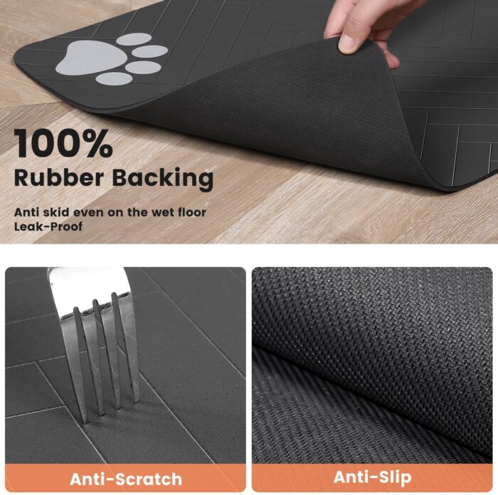 Pet Feeding Mat-Absorbent Pet Placemat for Food and Water Bowl, with Waterproof Rubber Backing, Quick Dry Water Dispenser Mat for Dog and Cat (12"x20", Striped Dark Gray) - Image 4