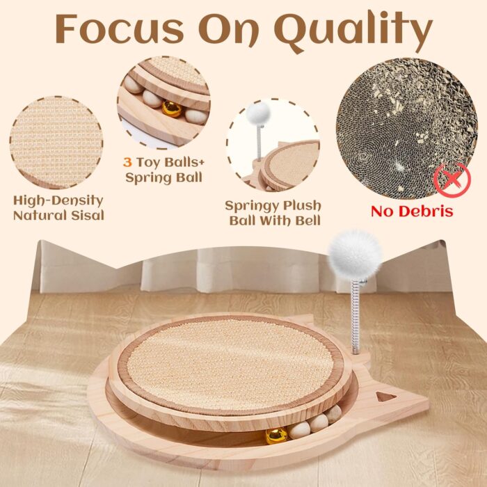 Cat Scratcher Board with Natural Sisal,Interactive Cat Kitty Kurlz Kitten Toys with Ball Track Spring Ball for Bored Indoor Adult Cats,Cat Scratch Furniture Protector for Relieves Stress - Image 5