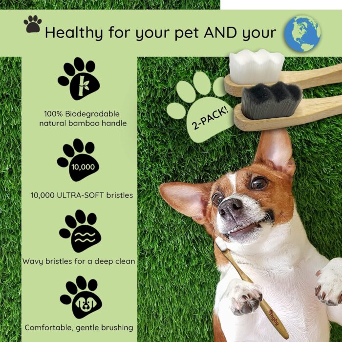 Dog Toothbrush- 10,000 Ultra-Soft Bristles for Sensitive Pet Teeth & Gums- Natural Bamboo Toothbrush for Comfortable, Gentle Deep Cleaning - Image 2