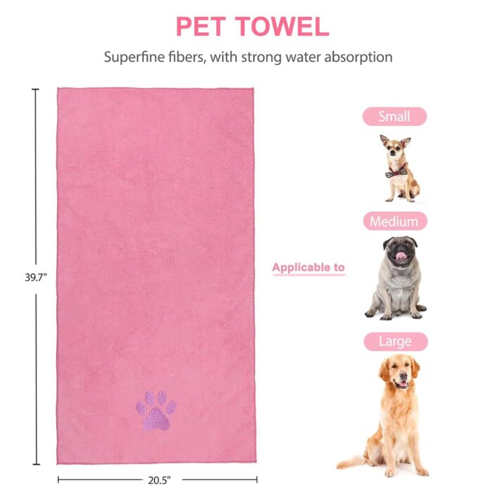 6 in 1 Pink Pet Bath Supplies with Dog & Cat Shedding Brush, Dog Shampoo Brush, Bath Scrubber,Washing Gloves, 39.7" × 20.5" Towel and Big Toiletry Bag. - Image 6