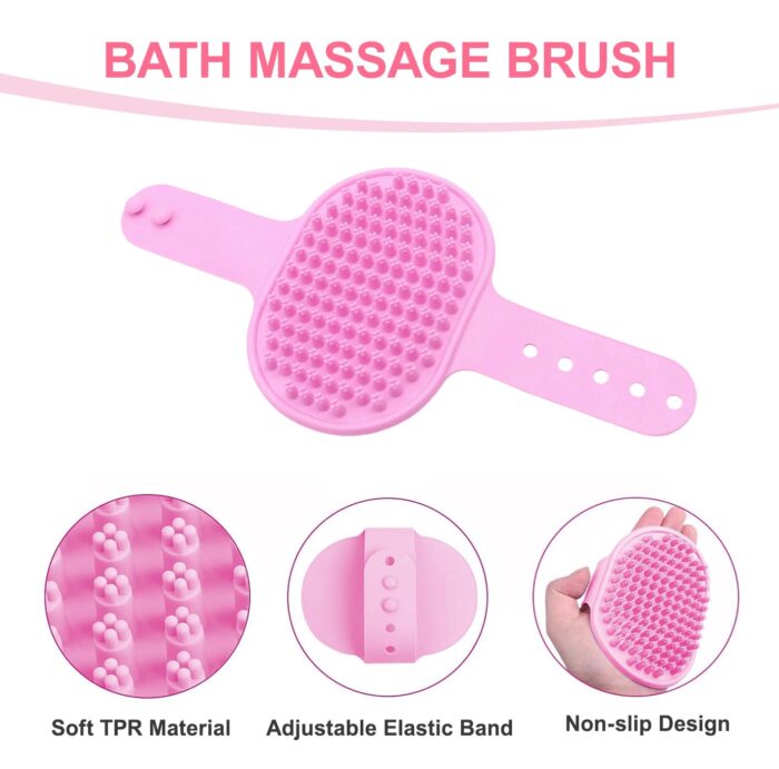 6 in 1 Pink Pet Bath Supplies with Dog & Cat Shedding Brush, Dog Shampoo Brush, Bath Scrubber,Washing Gloves, 39.7" × 20.5" Towel and Big Toiletry Bag. - Image 7