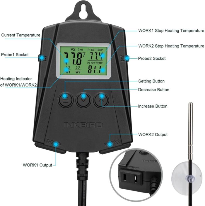 Inkbird WiFi Heat Mat Reptile Thermostat Controller Temperature Controller with 2 Probes and 2 Outlets, IPT-2CH Reptiles Heat Mat Thermostat (Max 250W per Outlet) - Image 7