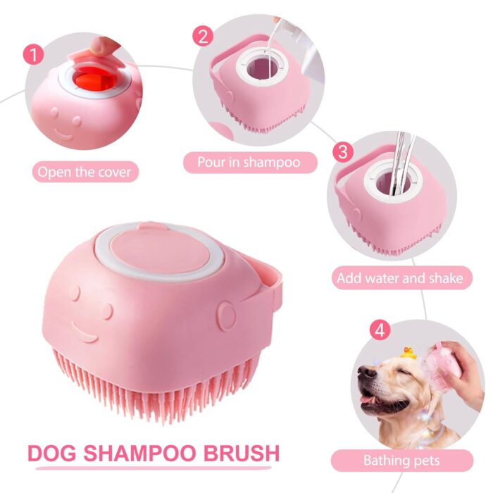 6 in 1 Pink Pet Bath Supplies with Dog & Cat Shedding Brush, Dog Shampoo Brush, Bath Scrubber,Washing Gloves, 39.7" × 20.5" Towel and Big Toiletry Bag. - Image 5