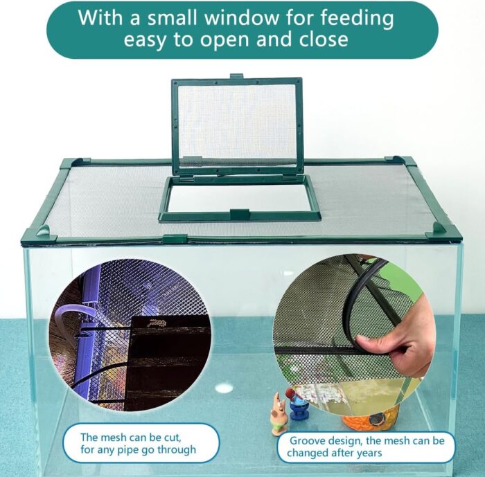 Magnetic Fish Tank Cover with Feeding Window Green Frame Grey Fiberglass Mesh, DIY Magnetic Fish Tank Lid 39"x19"(100x50CM), Preventing Fish from Jumping Out The Size can be Adjusted Smaller - Image 5