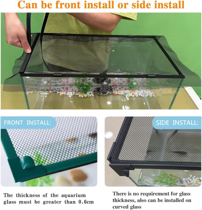 Magnetic Fish Tank Cover with Feeding Window Green Frame Grey Fiberglass Mesh, DIY Magnetic Fish Tank Lid 39"x19"(100x50CM), Preventing Fish from Jumping Out The Size can be Adjusted Smaller - Image 2