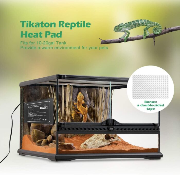 Tikaton Reptile Heat Pad - Adjustable Temperature Under Tank Heater for 10-20gal/30-40gal Tank, Terrarium Heat Mat for Turtle/Snake/Lizard/Frog/Spider/Plant Box - Image 2