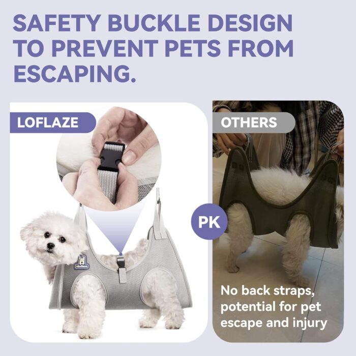 Dog Grooming Hammock Harness for Dogs & Cats with Pet Nail Clipper Trimmer - Cat Hanger Sling for Trimming Clipping Nails- Dog Hammock Restraint Bag for Small Medium Large pet （ Grey S ） - Image 2