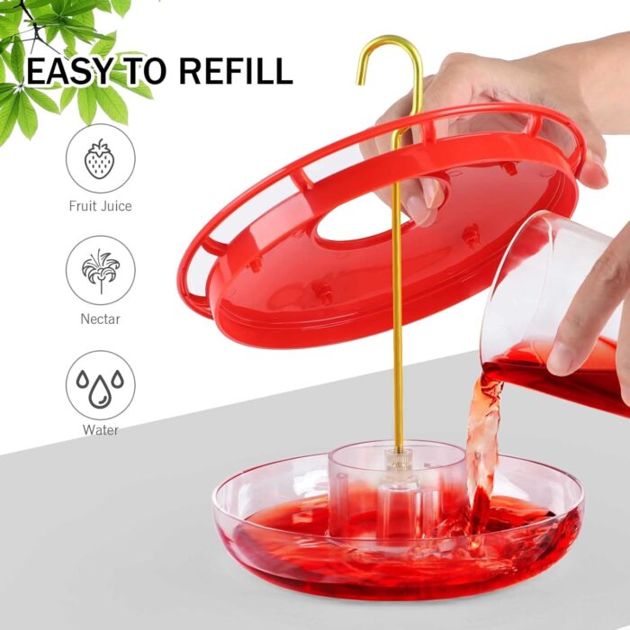 eWonLife Hummingbird Feeder for Outdoors, 2 Pack, Leak-Proof, Easy to Clean and Refill, Saucer Humming Bird Feeder Plastic, Including Hanging Hook, with 5 Feeding Ports (16 Ounce/Pack) - Image 7