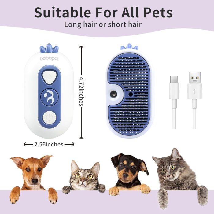 Cat Steam Brush, 3 In 1 Cat Grooming Brush for Shedding, Self-Cleaning Dog Grooming, Steamy Pet Hair Removal Comb with Water Tank Anti-Static - Image 7
