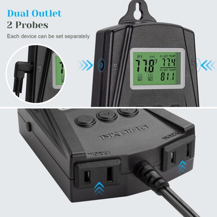 Inkbird WiFi Heat Mat Reptile Thermostat Controller Temperature Controller with 2 Probes and 2 Outlets, IPT-2CH Reptiles Heat Mat Thermostat (Max 250W per Outlet) - Image 5
