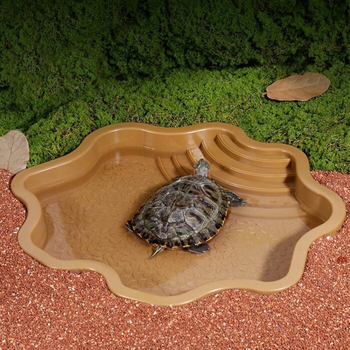 Turtle Bathing Pool, Reptile Feeding Dish Water Pot, Landscape Fish Tank Decoration, Lizard Turtle Bathing Pool for Aquatic Climbing Pet - Earthy Yellow - Image 3
