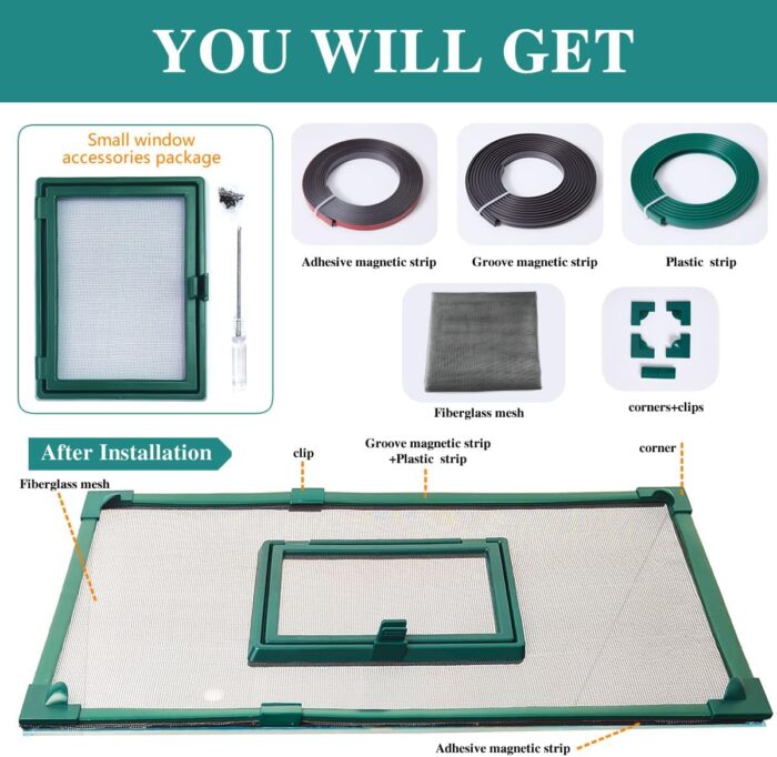 Magnetic Fish Tank Cover with Feeding Window Green Frame Grey Fiberglass Mesh, DIY Magnetic Fish Tank Lid 39"x19"(100x50CM), Preventing Fish from Jumping Out The Size can be Adjusted Smaller - Image 4