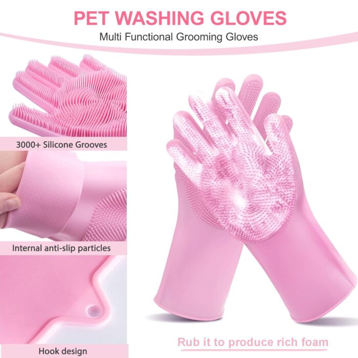 6 in 1 Pink Pet Bath Supplies with Dog & Cat Shedding Brush, Dog Shampoo Brush, Bath Scrubber,Washing Gloves, 39.7" × 20.5" Towel and Big Toiletry Bag. - Image 3