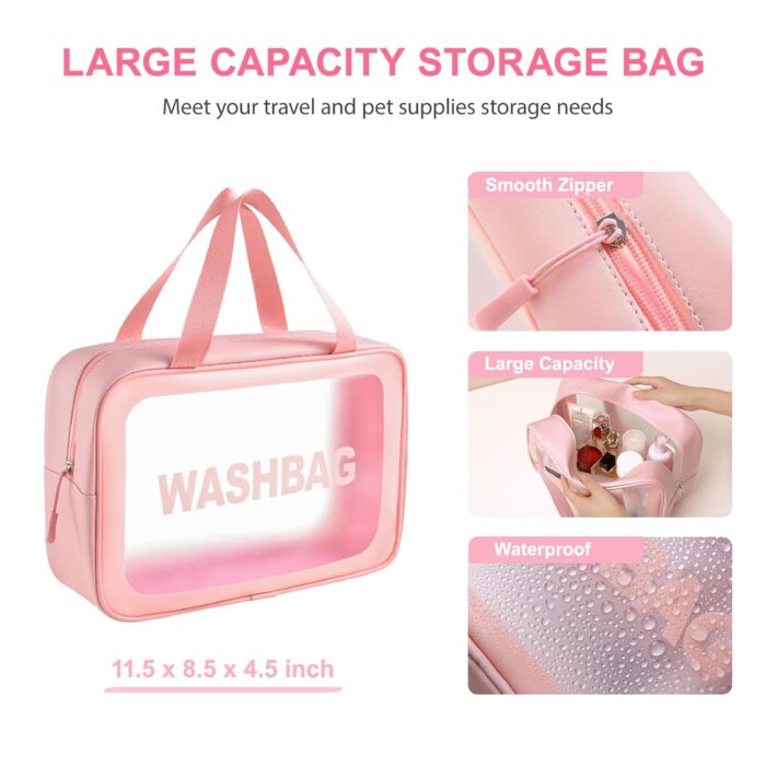 6 in 1 Pink Pet Bath Supplies with Dog & Cat Shedding Brush, Dog Shampoo Brush, Bath Scrubber,Washing Gloves, 39.7" × 20.5" Towel and Big Toiletry Bag. - Image 2