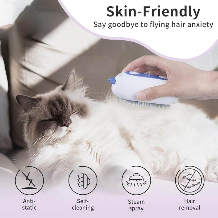 Cat Steam Brush, 3 In 1 Cat Grooming Brush for Shedding, Self-Cleaning Dog Grooming, Steamy Pet Hair Removal Comb with Water Tank Anti-Static - Image 6