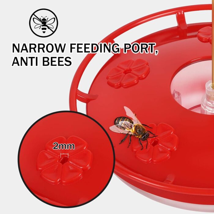 eWonLife Hummingbird Feeder for Outdoors, 2 Pack, Leak-Proof, Easy to Clean and Refill, Saucer Humming Bird Feeder Plastic, Including Hanging Hook, with 5 Feeding Ports (16 Ounce/Pack) - Image 4