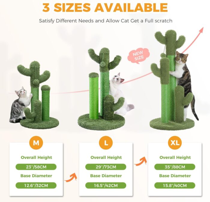PAWZ Road Cat Scratching Post Cactus Cat Scratcher Featuring with 3 Scratching Poles and Interactive Dangling Ball -Medium 23 Inches - Image 7