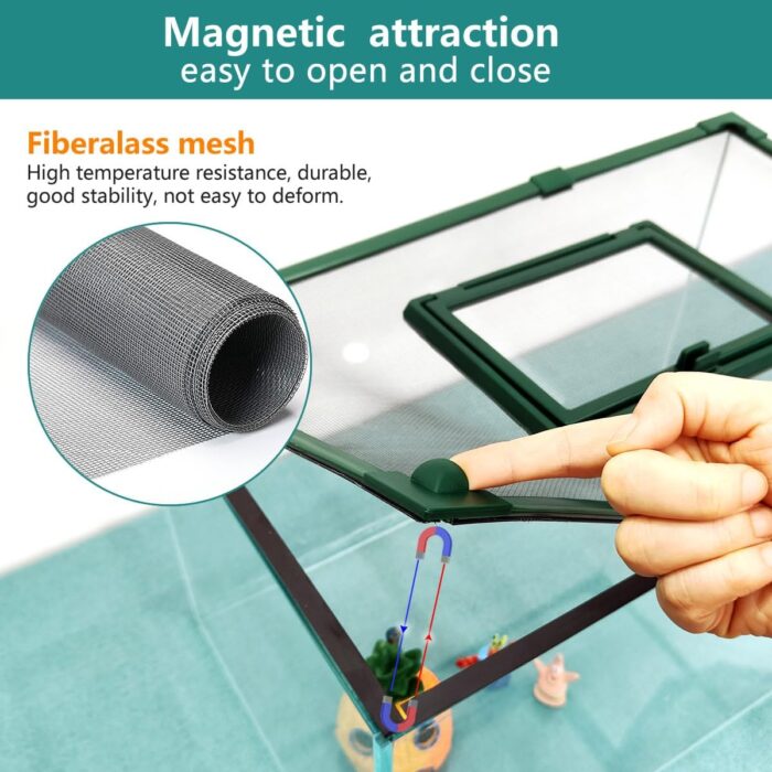 Magnetic Fish Tank Cover with Feeding Window Green Frame Grey Fiberglass Mesh, DIY Magnetic Fish Tank Lid 39"x19"(100x50CM), Preventing Fish from Jumping Out The Size can be Adjusted Smaller - Image 6