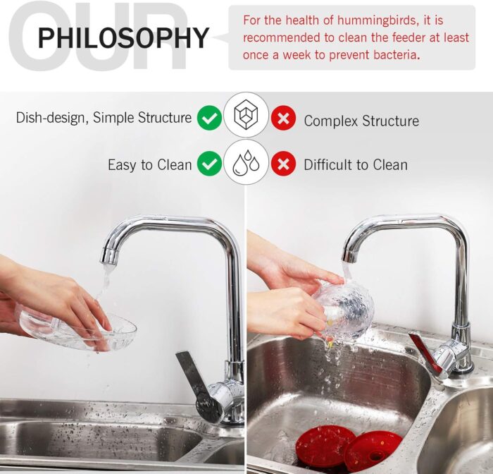 eWonLife Hummingbird Feeder for Outdoors, 2 Pack, Leak-Proof, Easy to Clean and Refill, Saucer Humming Bird Feeder Plastic, Including Hanging Hook, with 5 Feeding Ports (16 Ounce/Pack) - Image 3