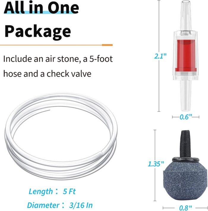 Pawfly Aquarium 15-40 GPH Compact Air Pump Quiet Oxygen Aerator Pump with Air Stone/Nano Bio Sponge Filter Airline Tubing and Check Valve Accessories for 3-20 Gallon Buckets and Fish Tanks - Image 3