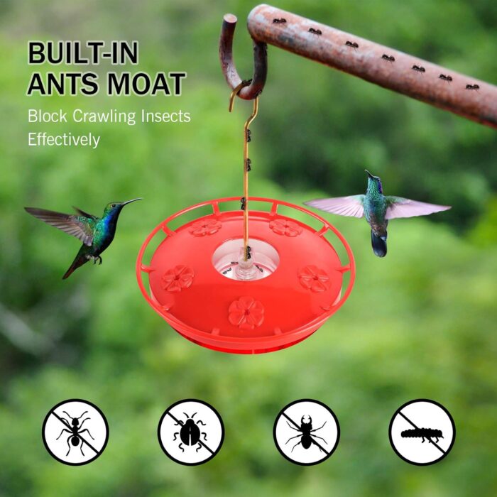 eWonLife Hummingbird Feeder for Outdoors, 2 Pack, Leak-Proof, Easy to Clean and Refill, Saucer Humming Bird Feeder Plastic, Including Hanging Hook, with 5 Feeding Ports (16 Ounce/Pack) - Image 2