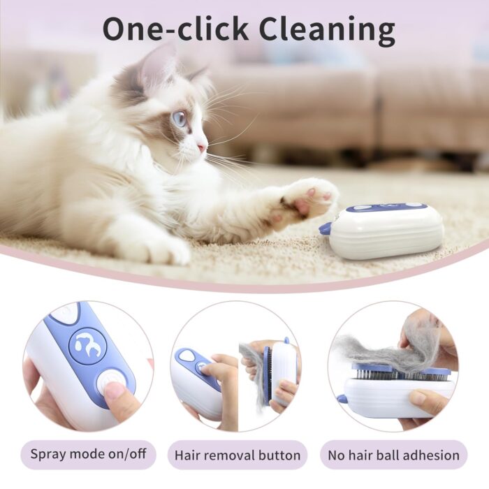 Cat Steam Brush, 3 In 1 Cat Grooming Brush for Shedding, Self-Cleaning Dog Grooming, Steamy Pet Hair Removal Comb with Water Tank Anti-Static - Image 3