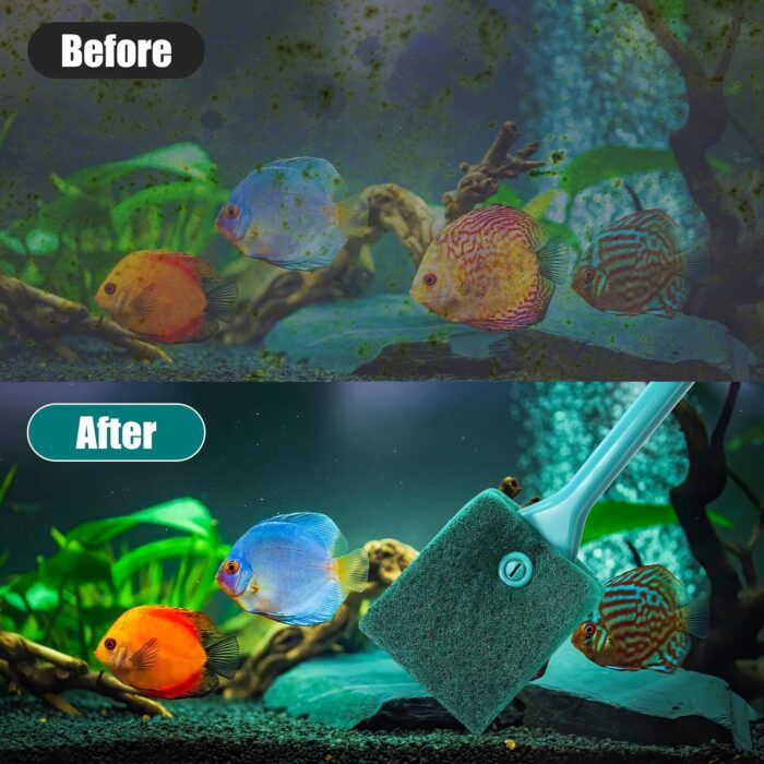 AQUANEAT Fish Tank Cleaning Tools, Aquarium Double Sided Sponge Brush, Algae Scraper Cleaner with Long Handle - Image 2