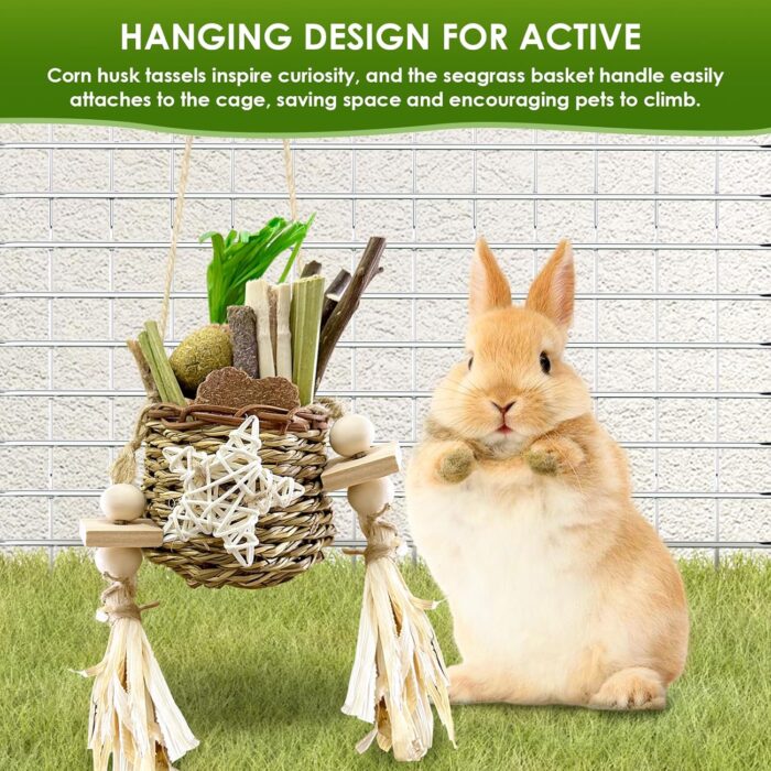 40PCS Rabbit Toys For Bunnies Boredom Basket for Small Pets, With 14PCS Replacement Pack Hanging Rodent Dental Toys with Papaya Stems Sweet Bamboo (Hamsters, Rabbits, Chinchillas, Guinea Pigs) - Image 5