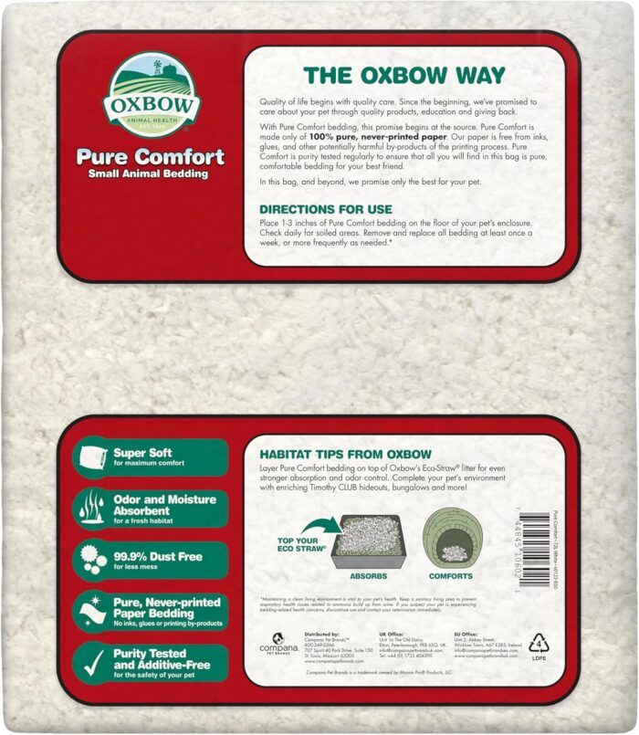 Oxbow Animal Health Pure Comfort Bedding, Rabbit, Hamster, & Guinea Pig Bedding, Bunny Supplies for Litter Box, Pet Safe, 99.9% Dust-Free, White Paper, 72 Liter Bag - Image 3