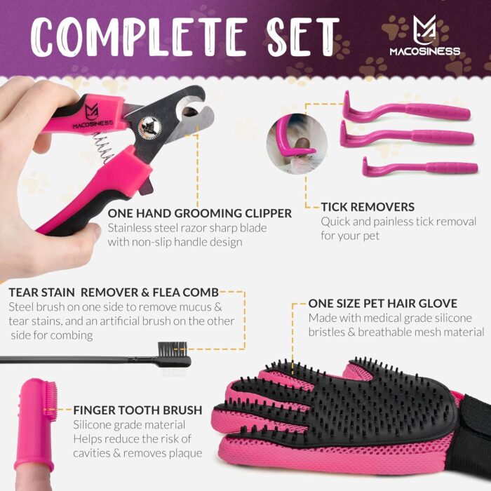 Pet Grooming Hammock for Nail Trimming - Complete Groomers Helper Set for Pet - Dog Grooming Hammock with Hook - Cat Nail Clipper - Dog Hammock for Nail Clipping (L, Purple with Gold Paws) - Image 6