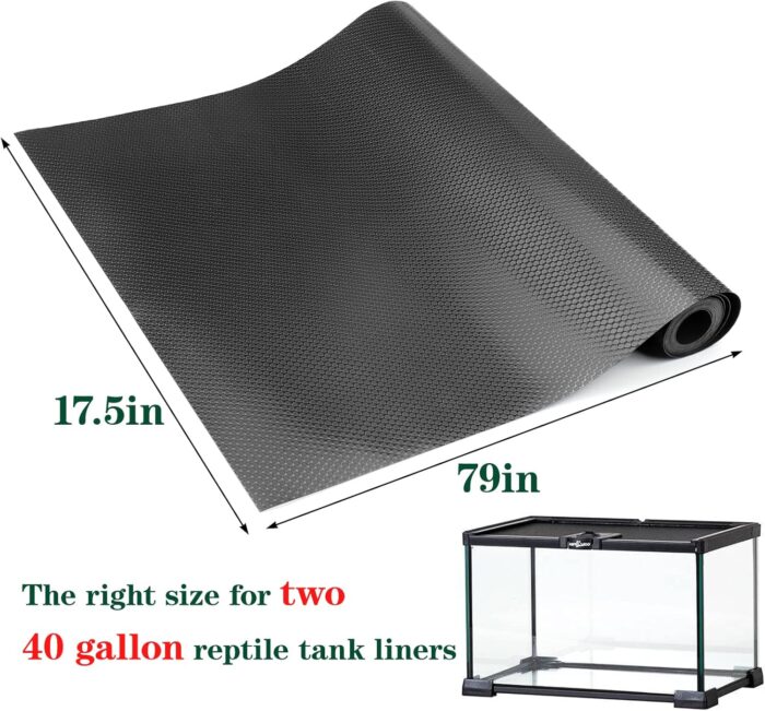 Bearded Dragon Tank Accessories, Reptile Terrarium Carpet Substrate for Leopard Gecko, Lizard, Iguana, Snake, Tortoise, Non-Adhesive Reptile Habitat Bedding(Black 79inch) - Image 2
