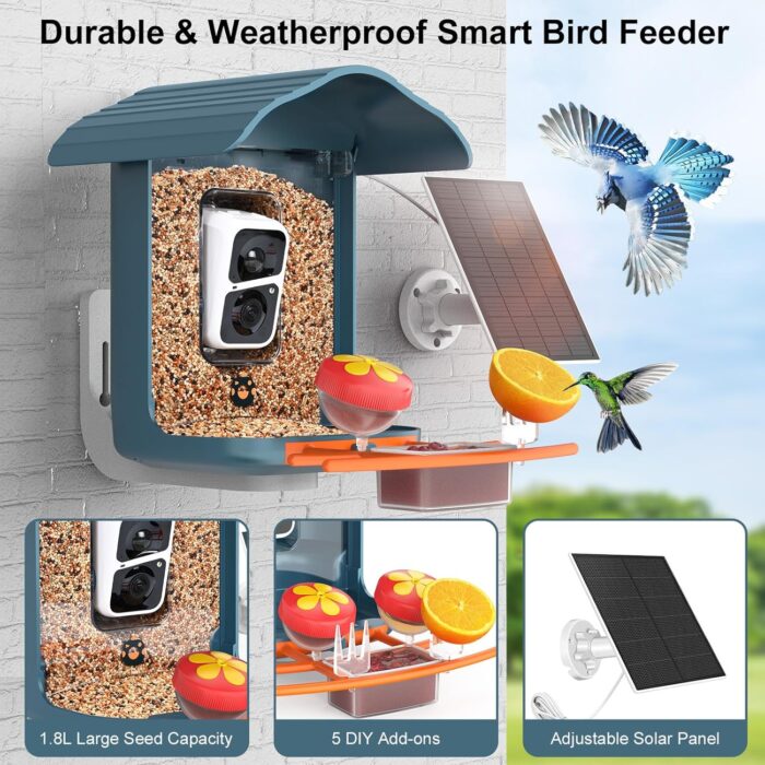 birdsnap® PAV- Smart Bird Feeder with Camera Solar Powered, 64GB Card & 2K HD Record Video Bird Camera Live with 5 DIY Add-ons, AI Identify Auto Capture, Ideal Gift for Birds Lover - Image 5