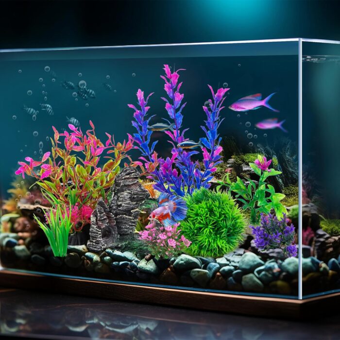 Ameliade Aquarium Artificial Plastic Plants Decorations and Rock Cave Decor Set Goldfish Betta Fish Tank Accessories Small Large Fish Bowl Ornaments - Image 2