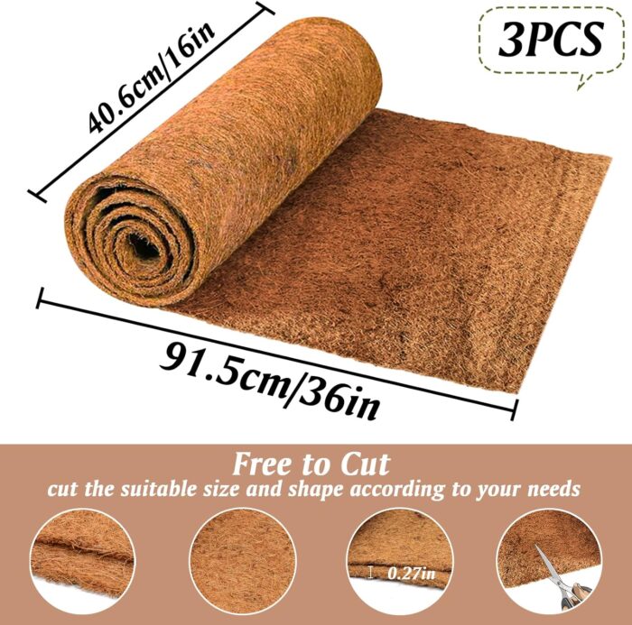 ZeeDix 3 Rolls Coconut Fiber Reptile Substrate Mat, 16 x 36 inches Natural Coco Mat Reptile Carpet Coco Fiber Liner Turtle Bedding Reptile Terrarium Liner for Lizard Snake Turtle Gecko Bearded Dragon - Image 3